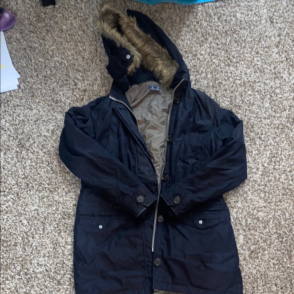 Hollister Black Hooded Ski Jacket with Fur Trim
